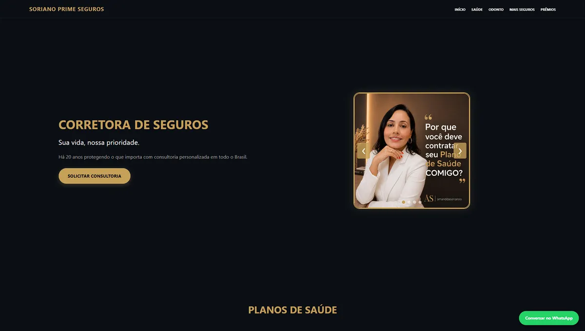 Print da landing page Soriano Prime Seguros — Corretora